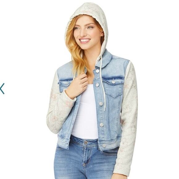 💥Wallflower The Dreamer Fit Knit Sleeve Jacket Junior sz Large Floral Boho denim - Picture 10 of 10